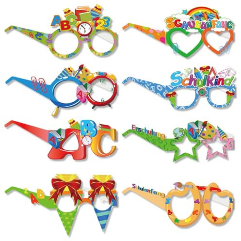 8 gafas para comienzo del colegio para niños escolares, decoración 2024, decoración de escolarización, niños, niñas, regalo para decoración escolar, juego de decoración para principiantes, vasos de