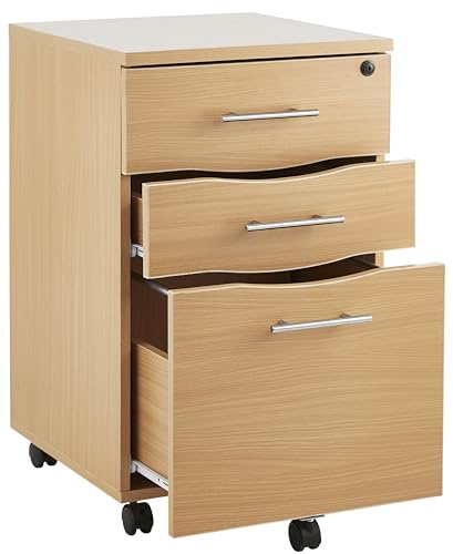 MMT Filing Cabinet 3 Drawer Under Desk Drawers, Beech Wood File Cabinets