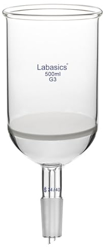 Labasics Embudo de Filtración Büchner de Vidrio Borosilicato con Frita Fina G3, Junta Cónica Interior 24/40, Embudo de Grado de Laboratorio para Procesos de Filtración y Separación, 500 ml