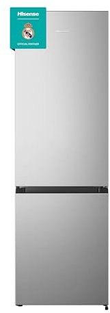 Hisense RB343D4CDE - Frigorífico Combi Cíclico, 269L, Class E, Ancho 55cm x Alto 180cm, Puerta Reversible, Apertura de Puertas 90º, Iluminación Led, Cajón Frutas y Verduras, Gran Capacidad, Inox