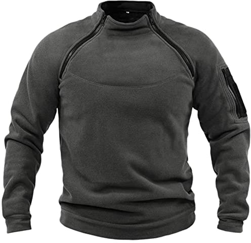 Fleecepullover Herren Militär Outdoor Fleecejacke Warme Tactical Combat Fleece Pullover Taktische Jacke Fleece Jacket Winterpullover Sport Jumper Tops Army Winddichte Pullover Grau XL 2025