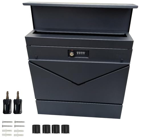 LYUCAYHQ Cassetta Postale da Esterno, Cassetta Posta con Serratura, Cassetta Lettere da Parete, Doppia Assicurazione con Password e Chiave Digitale, 37 * 37 * 10,5 Cm, Nero