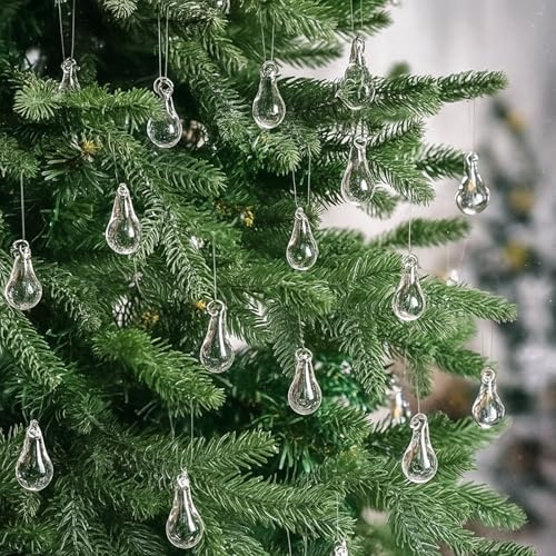 LOYIM Clear Glass Teardrop Winter Ornaments Crystal Raindrop Hanging Ornaments Crystal Chandelier Drop Pendant Icicles Decorations for Christmas Tree Winter Party Supplies(30 Pcs,Mini Size)