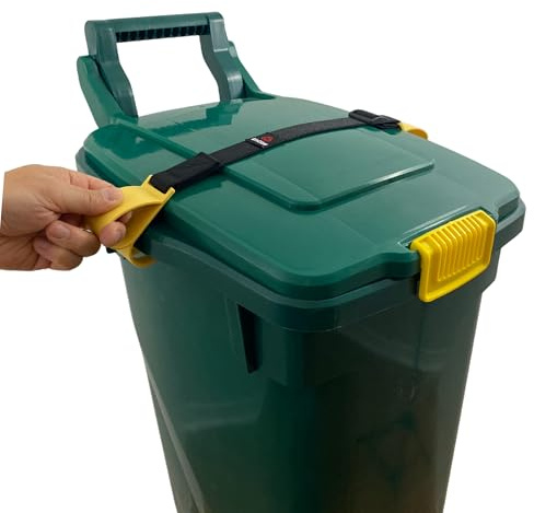 SideArm Nano by BinClaw. Dual Handle for Small Wheelie Bins - Easy to use. Animal-Proof Garbage Can Lock Strap, 14-17 Gallon Bins, Dual Clasp.