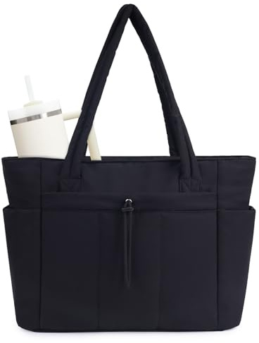 Wandering Nature Puffer Tote Bag with Cup Holder & Laptop Compartment & Trolley Sleeve for Travel, Work, Nurse, Women