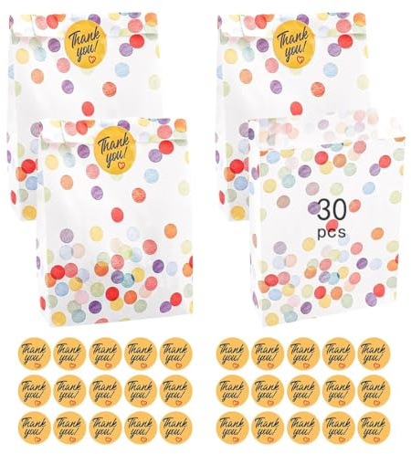 30 Stück Polka Dot Geschenktüte mit 42 Aufklebern, 19 x 13 x 3,5 cm Papiertüte, Geschenktüte für Hochzeiten, Partys, Kindergeburtstage, Feiern