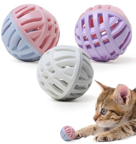 MeowAroma Rubber Cat Toy Balls with Inside Bell, Soft TPR Interactive Cat Ball Toys for Puppy Dogs and Kittens, Colorful Hollow Teeth Grinding Ball Interactive Sound Toy for Indoor Cats, 3 Pcs