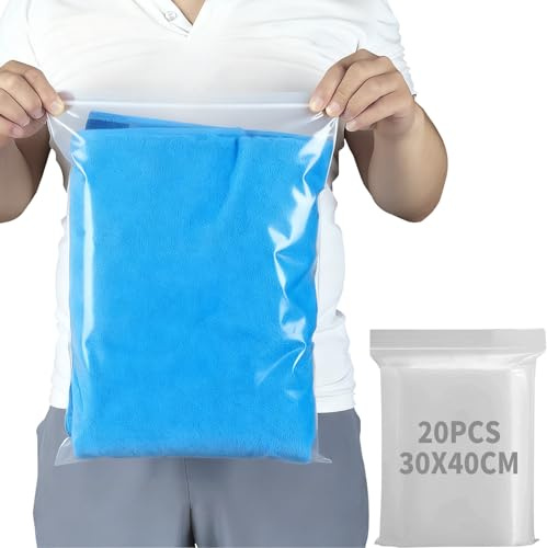 HIGA-JKL Resealable Clear Plastic Ziplock,Clothing Storage,Large Resealable Clear Plastic,Grip Seal Bags,Press Seal Bags,20Pcs （No Hole）