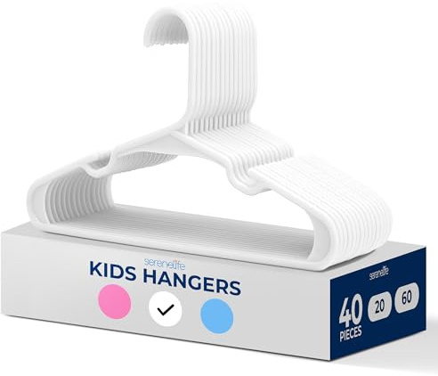 SereneLife 40 Perches en Plastique pour Enfants – Perches Antidérapantes pour Bébé, Design Mince et Économie d'Espace pour Organiser les Vêtements, Vêtements Infantiles, Enfants et Nouveau-Nés (Blanc)