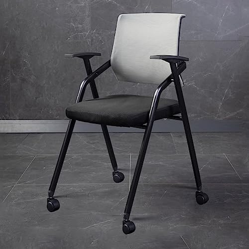 ZFGOJNBH Konferenzstühle mit Rollen, ergonomischer Bürostuhl, Klappstuhl für Zuhause, Schule, Schulungsraum, Wartezimmer, Netz-Stapelstuhl, Armstühle (Farbe: Grau)