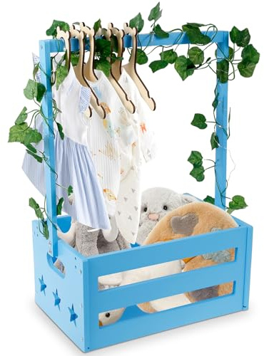 Babykorb Geschenk,Holz Babyparty Kiste,Großer Ausgehöhlter Babyparty Korb mit Griff und 6 Kleiderbügel,Mehrzweck Babykorb Neugeborene,Dekorativen Babypartykorb für Geschenk neue Eltern(blau)