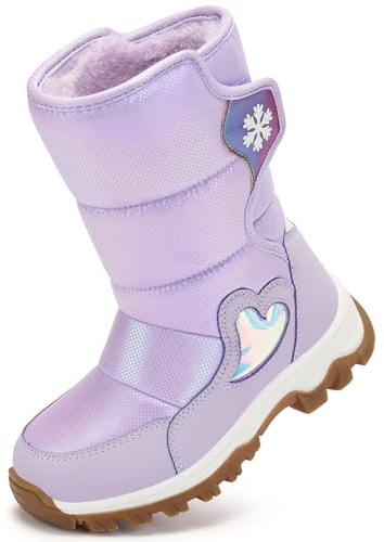 TZJS Botas cálidas para niñas y niños, de media pantorrilla, moda, al aire libre, resistentes al agua, antideslizantes, para invierno, nieve, cómodas, de piel sintética, forradas, morado, 28 EU
