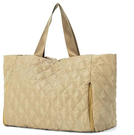 Bolsa de viaje acolchada para mujer, gran capacidad, para llevar al hombro, fines de semana, con asa superior, gran capacidad, para fitness, viajes, hombro acolchado, moda deportiva, Khaki, Talla