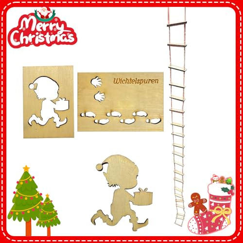 HuaMuDM Gnome Streich Strickleiter, Wichtel-Schablone Wichtelschablone Fußabdrücke, Wichtel Fußspuren Schablone,Streich Strickleiter, für Böden, Fensterdekoration