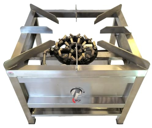 Commercial Stockpot Cooker Stove – 32 Jet Gas Burner – 61 x 61 x 50 cm – 50 kW High Power Cast Iron Burner – Stainless Steel (LPG)