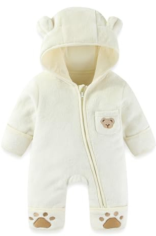 JiAmy Combinaison Bebe Garcon Fille Hiver Polaire Combipilote Pilote Bébé Manteau à Capuche, Manches Longues Ours Combinaison de Neige 0-12 Mois