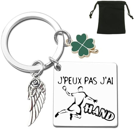 ZYMGUO Porte-Clés Sportif avec Breloque Aile d'Ange, Trèfle Vert et Pendentif Décoratif, Cadeau Original pour Fans de Moto, Basket, Rugby, avec Pochette Noire