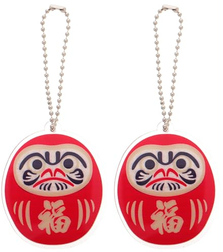 DOITOOL Llavero Daruma Japonés Rojo Acrílico 2 Piezas Amuleto Suerte para Mujer Accesorios Colgantes para Llaves y Decoración de Bolso