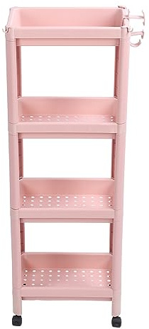 RASTKY Organisateur de Support de Salle de Bain Multicouche, étagère Debout Peu Encombrante pour Salle de Bain, Espace limité, Rose (4 Couches (avec Roues))