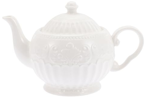 MAGICLULU Théière Infuseur en Porcelaine Blanche Surface Lisse 900 Cc pour Service à Thé Maison et Hôtel