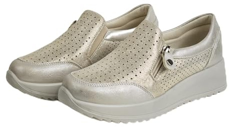 Scarpe da Passeggio Donna Slip On Comfort Sneakers con Suola Alta Antiscivolo Senza Lacci Leggere e Morbide Ideali Camminate Gold 38