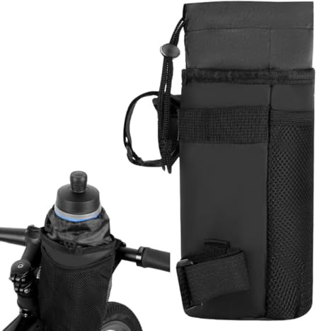 Soporte Botella Bicicleta,Bolso Térmico Portátil para Botella de Agua,Portabidon Bicicleta Sin Tornillos con Bolsillo de Malla,con Correas Antideslizantes extraíbles,para Cochecitos, Sillas de Ruedas