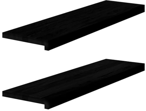 Lot de 2 rebords de fenêtre en chêne massif - 90 x 30 x 2 cm - Marron-noir - Lot de 2 planches de fenêtre solides en bois pour l'intérieur et l'extérieur - Idéal pour la rénovation, le montage et la