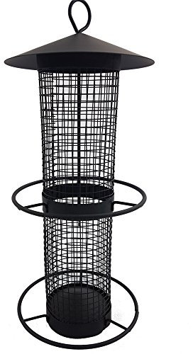 DILUMA Vogelfutter-Station 31 cm Vogelhaus zum Hängen Futterspender aus schwarzem Metallgitter Vogelfutter-Spender perfekt für Nüsse und Sonnenblumenkerne