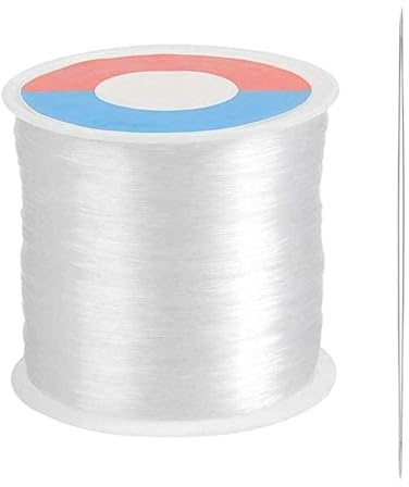 TOKERD 500m Fil en Nylon Transparent 0.3mm Fil de Perles Invisible Cordon en Nylon Transparent avec Aigille pour Décoration de Noël, Fabrication de Bracelet, Coudre Passe-Temps
