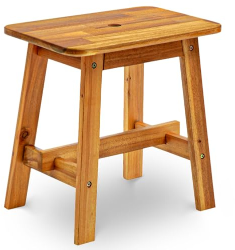 BEEFURNI Rectangular Acacia Wood Stool, Small Bench Seat, 18 Inch Stool, Wood Bathroom Vanity Bench, Plant Stand Indoor, 350 LBS Load Capacity, 1-Year Manufacturer Warranty (Natural Acacia)