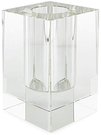 Tizo Design Elegante klare Kristallglasvase, schwere Kristallglas-Vase, quadratische Block-Tischvase, Boutique-Qualität, Wohnkultur (10,2 x 10,2 x 14,9 cm)
