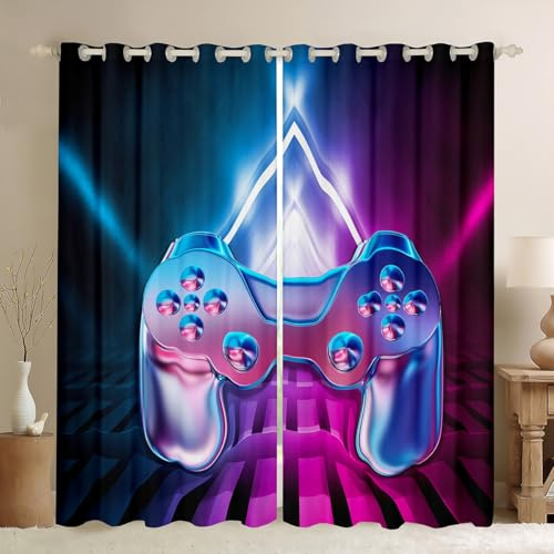 Tbrand Cortinas 3D Gamepad Gamepad Cortinas niños, Controlador de Juegos, Ventanas y Cortinas geométricas degradadas, W46* L54