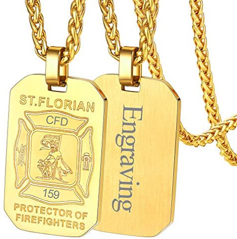 FaithHeart personalisierter Heiliger Florian Anhänger Schutzpatron der Feuerwehr Halskette Talisman Anhänger mit Geschenkebox für Feuerwehrmann Feuerwehrleute Herren Damen