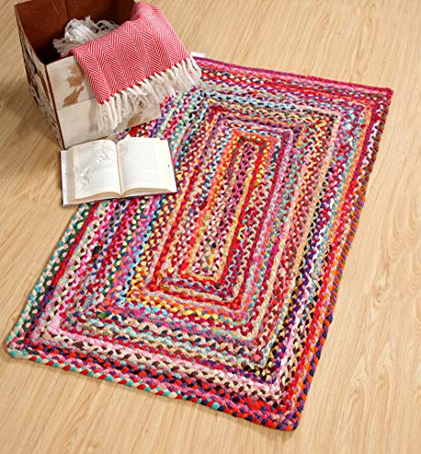 Second Nature Online Sundar - Alfombra pequeña trenzada tejida a mano con tela reciclada multicolor 60 cm x 90 cm