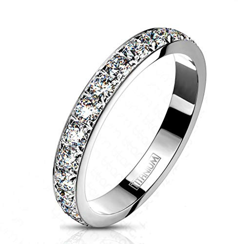 Paula & Fritz® Ring Damen Silber Zirkonia Klar Titan Grade 2 Größe 49 (15,6) - 57 (18,1) 3-mm breit Partnerring Ehering Verlobungsring Memoire-Ring