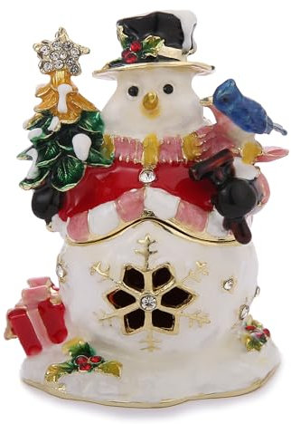 Schmuckkästchen, handbemalt, Schneemann, emailliert, mit Scharnier, einzigartiger Mini-Ring-Ohrring-Schmuckorganizer, Vintage-Stil, Schmuckaufbewahrung, Andenken, Heimdekoration (Schneemann)