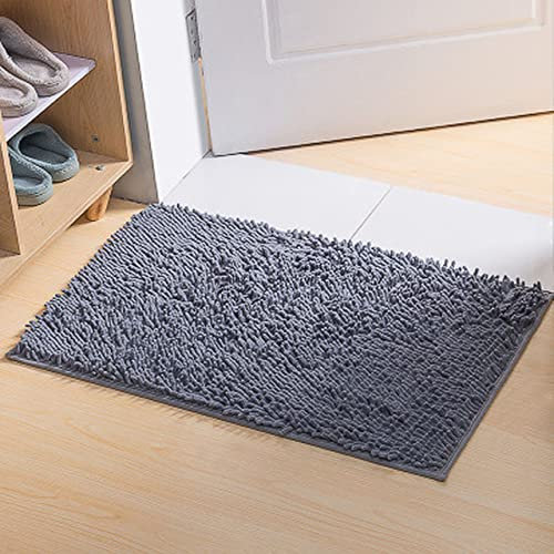 Luxuriöser Chenille-Badezimmerteppich, superweich, saugfähig, flauschig, maschinenwaschbar, rutschfester Fellteppich, dunkelgrau, 60 x 90 cm