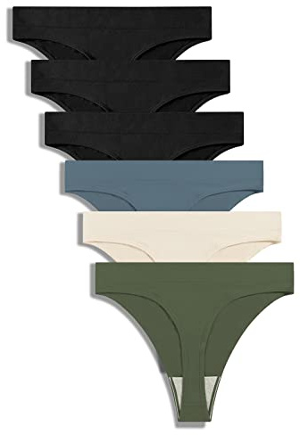GRANKEE Women's High Waisted Breathable Seamless Thong Panties No Show Underwear 6 Pack(Summer 6 pack S)