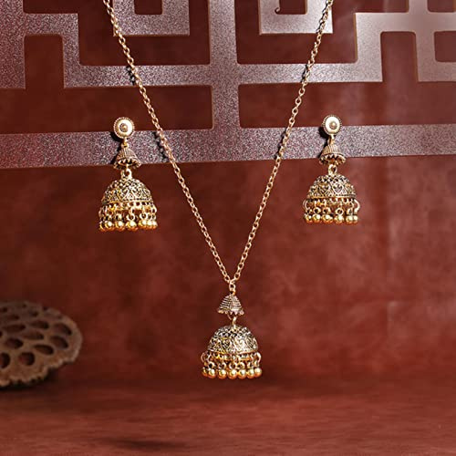 DAOMEI Frauen Gold Blume Indischen Schmuck-Set Ohrring Und Halskette Schmuck-Set Hochzeit Kleiderbügel Jhumka Ohrringe