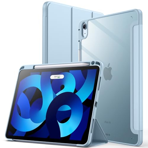JETech Fodral för iPad Air 11 Tum M4/M3/M2 (2026/2025/2024), iPad Air 5/4 (2022/2020, Femte/Fjärde Gen) Med Pennhållare, Klar Transparent Tillbaka Skal Smal Stand Tablett Case (Ljusblå)