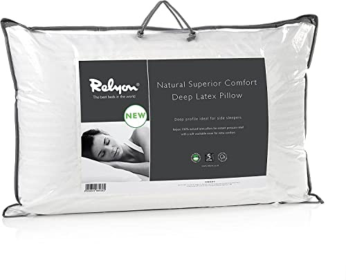 Relyon Superior Comfort Oreiller 100% Latex Naturel 100% Coton avec Housse Amovible (Profond), Blanc