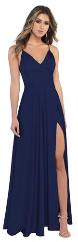 Sincemeet Damen V-Ausschnitt Spaghettiträger Satin Brautjungfernkleider formeller Satin Abschlussball Abendkleider mit Schlitz