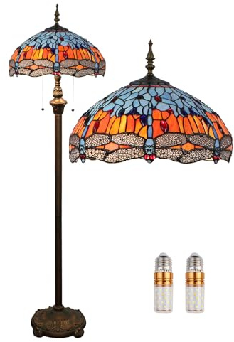 Kinbolas Stehlampe Tiffany Style 16 Zoll Retro Libelle Buntglas Lampenschirm leselampe Vintage stehende lampe Boho Art Deko Schlafzimmer Wohnzimmer standleuchte- Pedal Switch(Color:C-4)