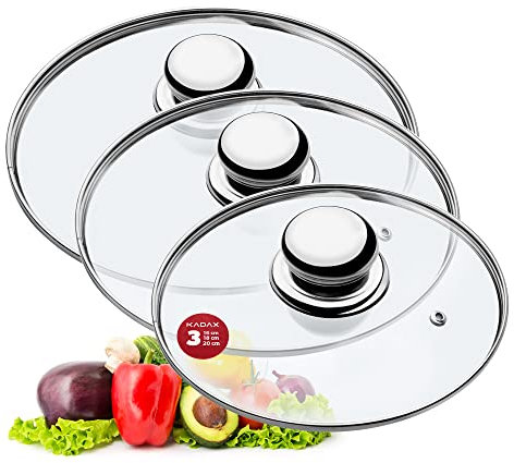 KADAX Lot de couvercles de casserole universels en verre avec poignée, résistants à la chaleur, différentes tailles, couvercle en verre casserole, poêle (16 + 18 + 20cm, poignée en métal) K8380