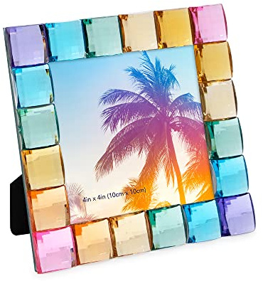 Isaac Jacobs Decorative Sparkling Jewel Picture Frame, Photo Display & Home Décor (4x4, Rainbow)