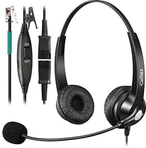 RJ9 Telephone Headset with Mic Noise Cancelling & Quick Disconnect, Landline Phone Headset Compatible with Mitel 5312 5320 Polycom VVX411 VVX410 Avaya ShoreTel NEC BT Converse Paragon Desk IP Phones