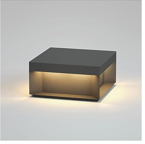 Luces de poste al aire libre - Lámparas de pilar de columna cuadrada Lámparas de mesa de poste de patio negro moderno Linterna de cubierta de puerta de acero inoxidable impermeable al aire libre(20cm)