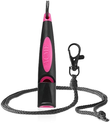 ACME Sifflet pour chien n° 211,5 (mise à jour 2023) avec bande de sifflet en noir mat - Alpha - Idéal pour le rappel - Grande portée - Norme de fréquence (noir/rose DG Pink)