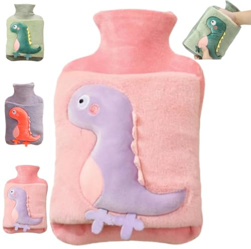 MHwan Bouillotte, 2L Grand Bouillotte Regles Douloureuses en Peluche Épais et Délicat, Bouillotte Eau Chaude 100% Antidéflagrant et Anti-Fuite, Joli Bouillote Dinosaure pour Enfants et Adultes