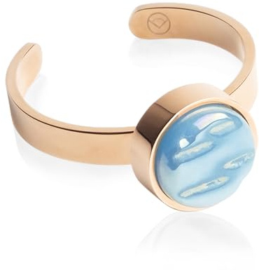 ALEXASCHA Roségold Ring mit Stein • Offener Edelstahlring • 18k vergoldeter Edelstahl & recyceltes Glas • nachhaltiger Halbedelstein-Look • größenverstellbar (min. Ø 16 mm)